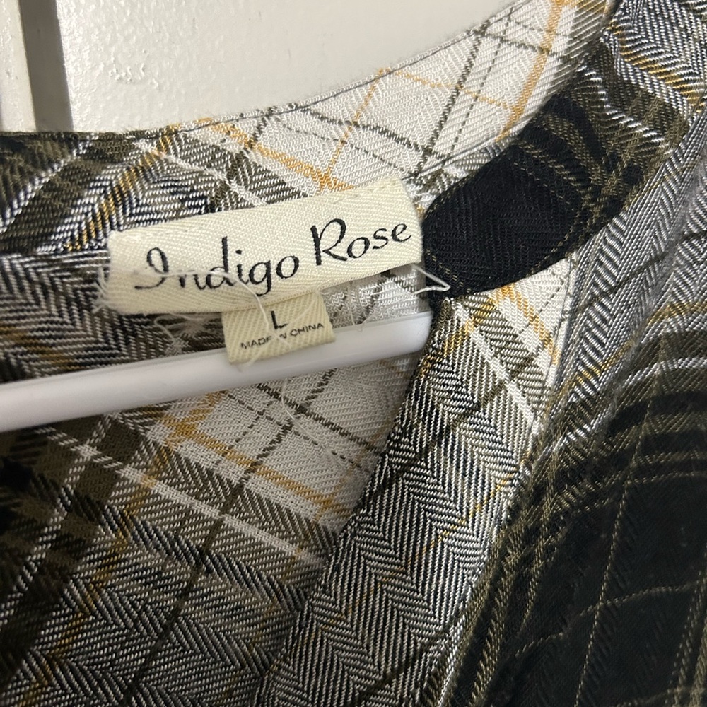 Black/White/Green/Yellow plaid long sleeve dress